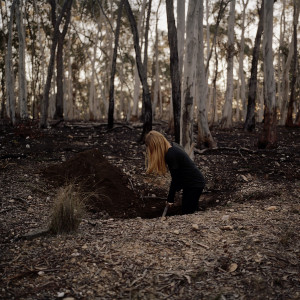 Someone digging in the ground, red, 2015, Pigment print on cotton paper, custom frame stained eucalyptus and rust, 99 x 92cm unframed / 110.4 x 103.4cm framed, Edition of 5 + 2AP