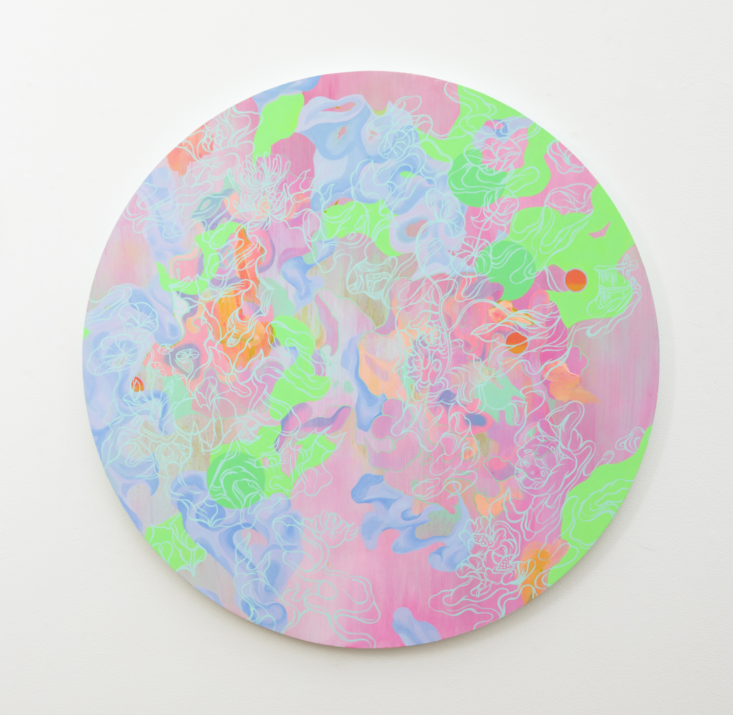 Louise Zhang, Feel my bones crack in your arms, 2019, Acrylic on board, 90cm diameter. Photo credit: Silversalt Photography.