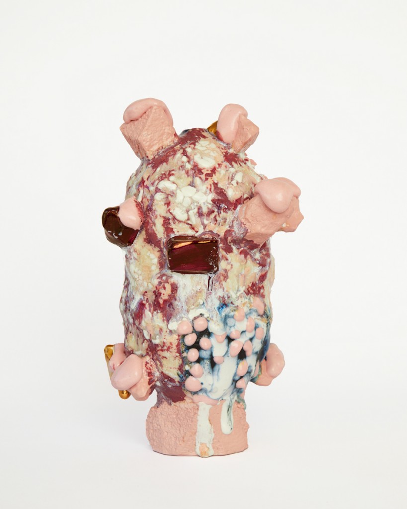 pastel pink vessel with gold chunks & pink melt, 2020, Stoneware, porcelian, glaze, gold lustre, 27x17x17 2